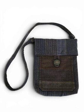 HAND MADE dark blue and brown crossbody bag minimalist boho casual